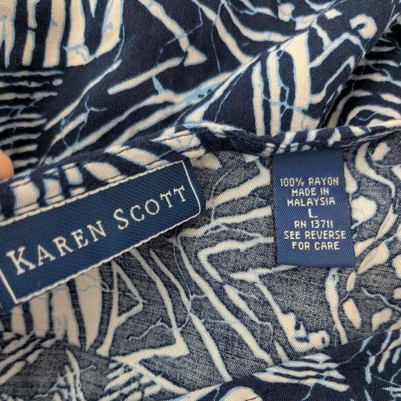 Karen Scott Maxi Dress Tropical Beachy Button Tie Back Sleeveless Blue White L - Picture 9 of 9